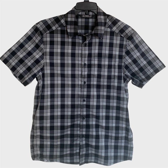 Arcteryx Brohm Shirt Mens Medium Gray Plaid Short Sleeve Button Down Casual - Picture 1 of 9